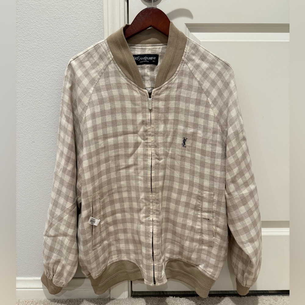 Yves Saint Laurent Tan Checkered Bomber Jacket